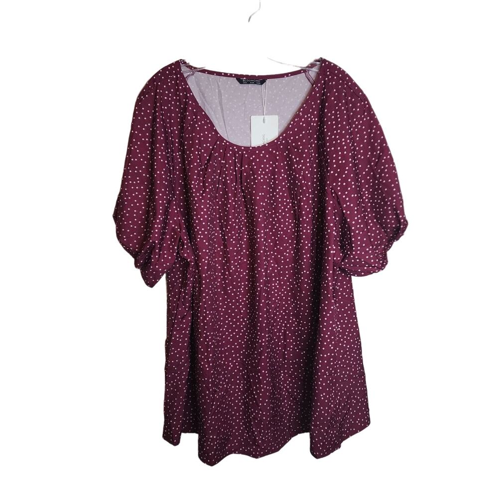 Women's Burgundy Polka Dot Short Sleeve Blouse